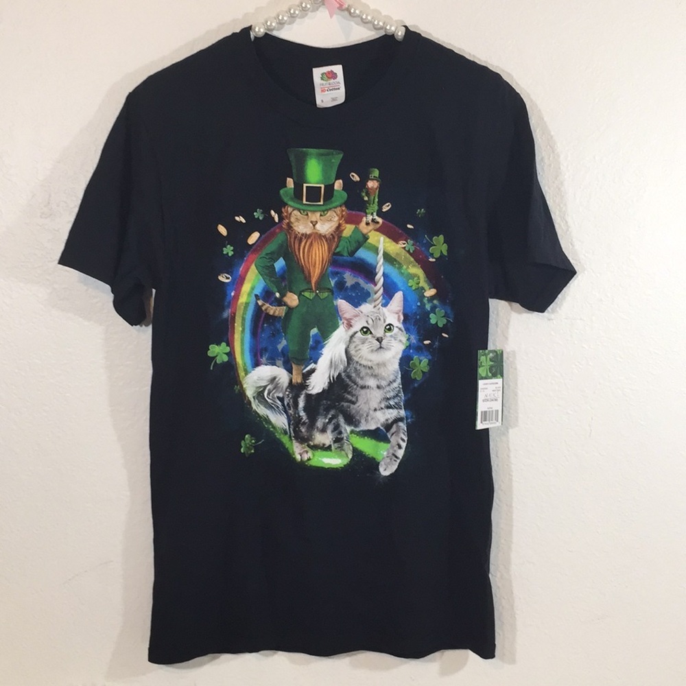 Lucky Cat Unicorn Cat St Patrick Day Small T-Shirt - Picture 2 of 5